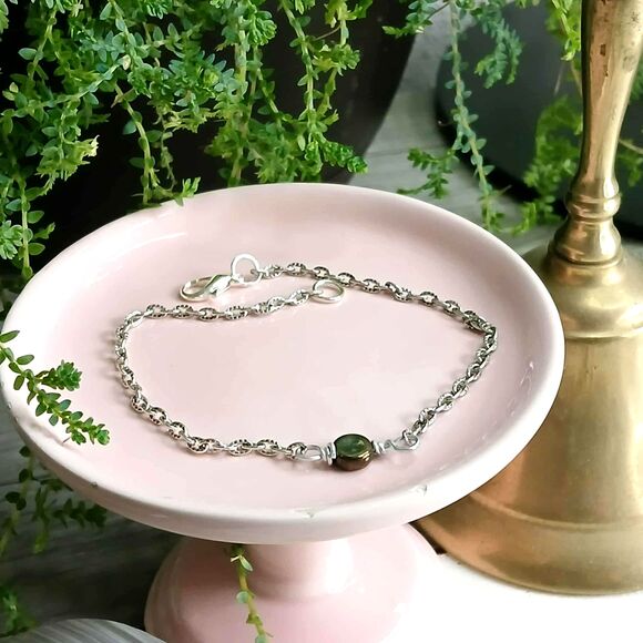 Dainty Minimalist Czech Glass Beaded Anklet Bracelet, 9" - Picture 2 of 3